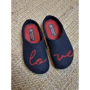 HAFLINGER Women's Grizzly LOVE Wool Clogs Navy Size 6.5 Sz 37